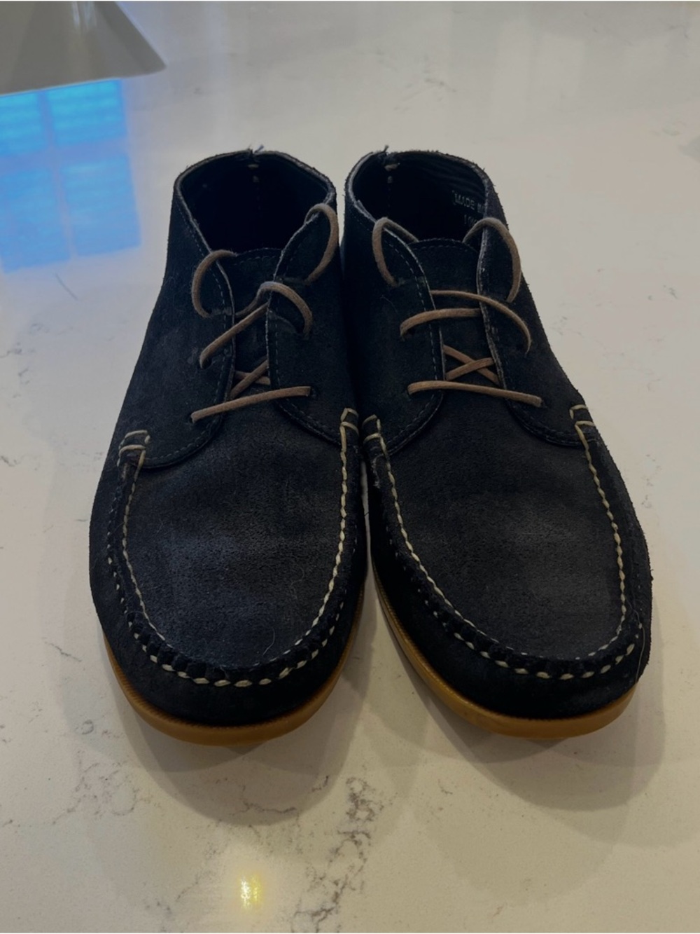 Men's Navy Suede Moc Toe Chukka Shoes